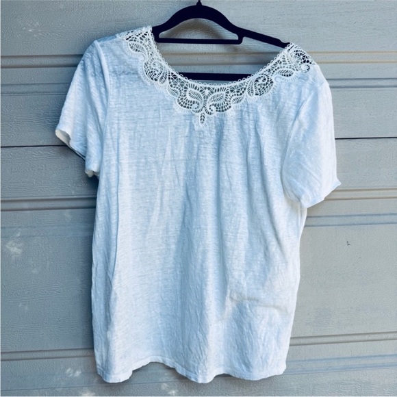 Sezane Tops - Sézane Miranda Ecru Linen Lace Trimmed top